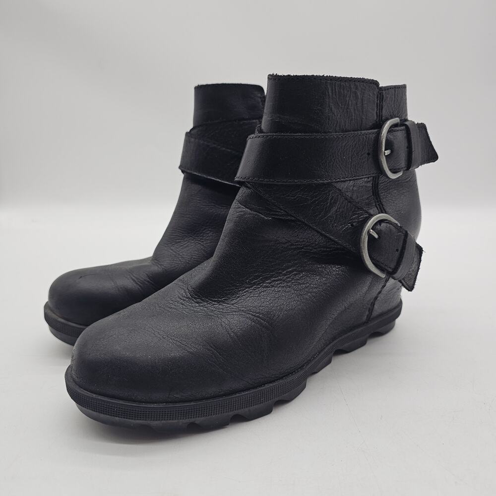 SOREL Leather Wedge Womens Size 8 Joan of Arctic Waterproof II Buckle Boot Black